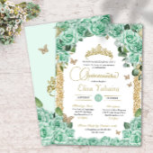 Mint Groene Rozen & Vlinder Quinceanera Kaart