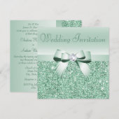 Mint Groene Sequins, Boog & Diamant Bruiloft Kaart (Voorkant / Achterkant)