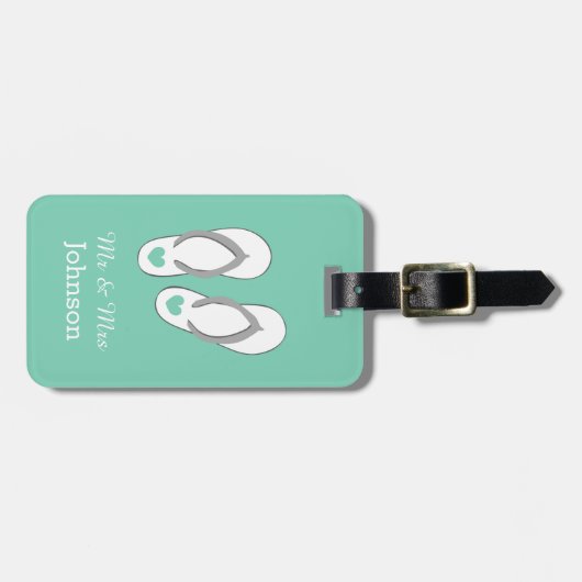 Mint groene strandslippers reizen bagagelabels (Voorkant horizontaal)