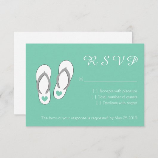 Mint-groene strandslippers RSVP-trouwkaarten RSVP Kaartje (Voorkant / Achterkant)