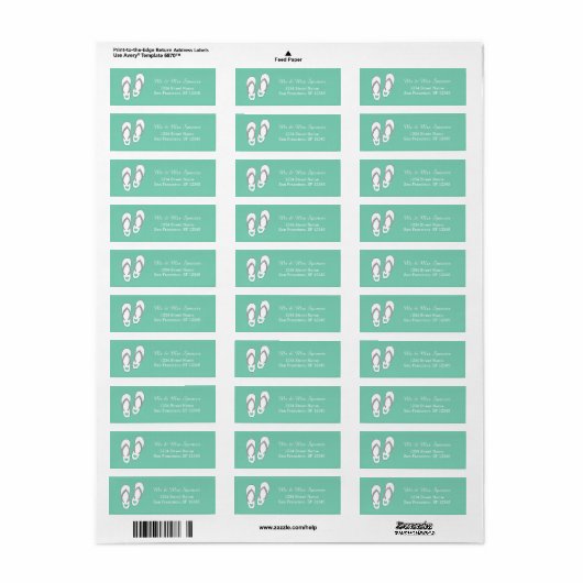 Mint groene strandslippers Terug Adres Labels (Full Sheet)