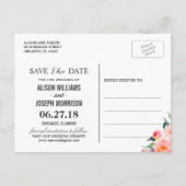 Mint Groene Strepen Botanische Bloemen Save the Da Aankondigingskaart (Achterkant)