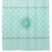 Mint groene strepen en witte dagen met monogram douchegordijn (Voorkant)
