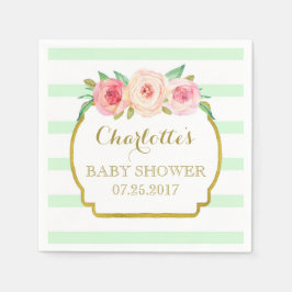 Mint Groene Strepen Goud Roze Bloemen Baby shower Servetten