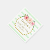 Mint Groene Strepen Goud Roze Bloemen Baby shower Servetten (Hoek)