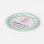 Mint-groene strepen met koraalroze anker verjaarda papieren bordje (Gekanteld)