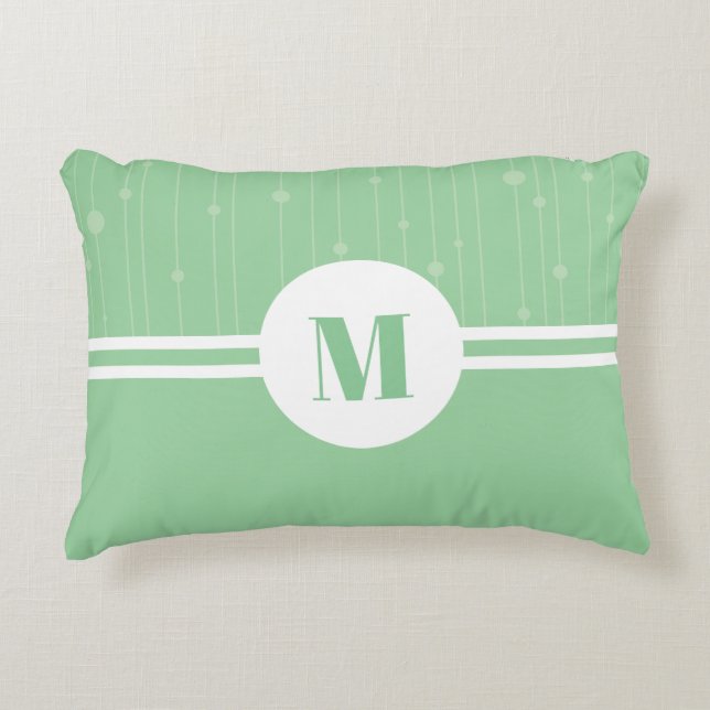 Mint groene strepen monogram pastel minimaal accent kussen (Voorkant)