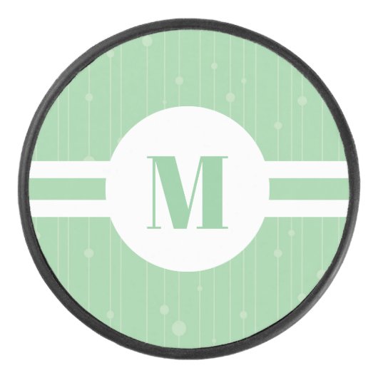 Mint groene strepen monogram pastel minimaal hockey puck (Voorkant)