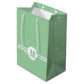 Mint groene strepen monogram pastel minimaal medium cadeauzakje (Achterkant Gekanteld)