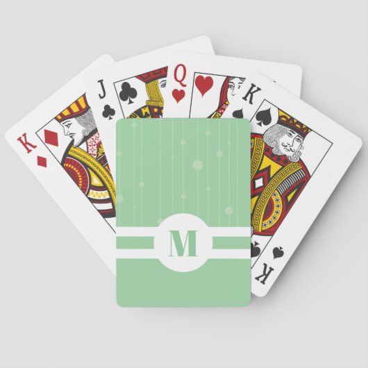 Mint groene strepen monogram pastel modern pokerkaarten (Achterkant)