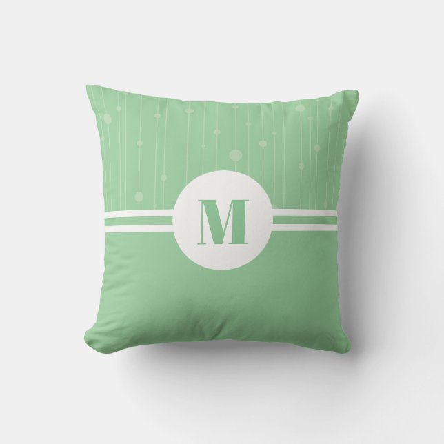 Mint groene strepen pastel minimale monogram lette kussen (Voorkant)