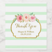 Mint Groene Strepen Roze Bloemen Gouden Wijn Label Wijn Etiket (Enkel label)