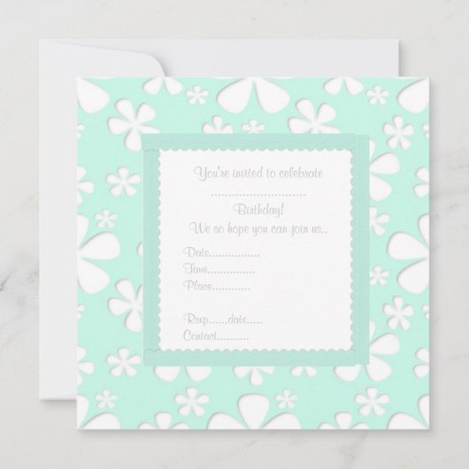 MINT GROENE STROMEN BIRTHDAY PARTIJ INVITATIE KAART (Achterkant)