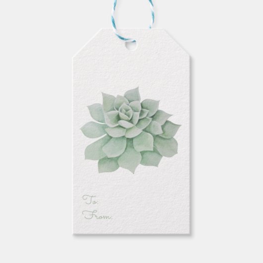 Mint Groene Succulente Cactus Waterverf Bruiloft Cadeaulabel (Voorkant)