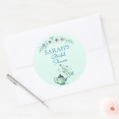Mint Groene Theepot Waterverf Bloemen Ronde Sticker (Envelop)