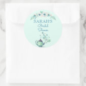 Mint Groene Theepot Waterverf Bloemen Ronde Sticker (Tas)