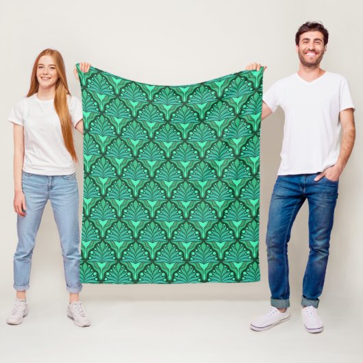 Mint-groene tinten Art Nieuw geometrisch patroon Fleece Deken (In situ)