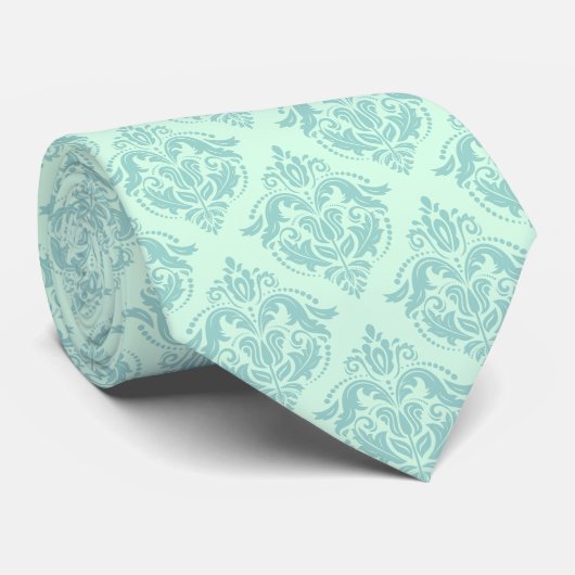 Mint-groene tinten Damask geometrisch patroon Stropdas (Opgerold)