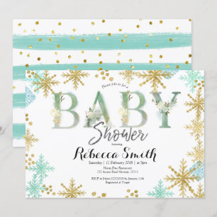Mint Groene Waterverf Baby shower Uitnodiging