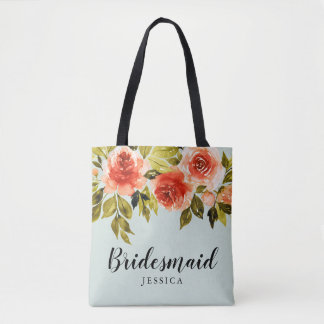 Mint Groene Waterverf Bloemen Bruiloft Bruidsmeisj Tote Bag