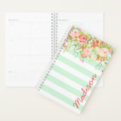 Mint Groene Waterverf Bloemenstreep Gepersonalisee Planner (Display)