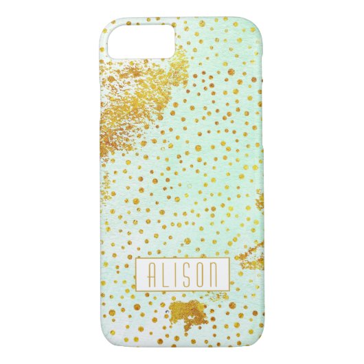 Mint groene waterverf en gouden folie confetti Case-Mate iPhone case (Achterkant)