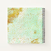 Mint groene waterverf, gouden confetti monogram notitieboek (Achterkant)