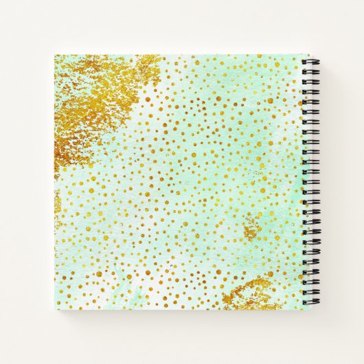Mint groene waterverf, gouden confetti monogram notitieboek (Achterkant)