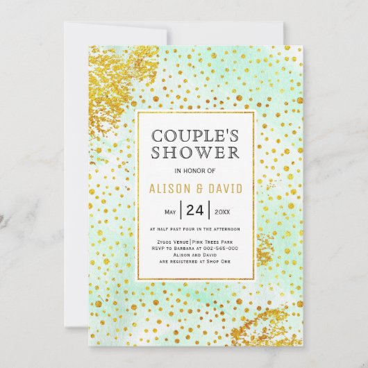 Mint groene waterverf gouden trouwparen douchen kaart (Voorkant)