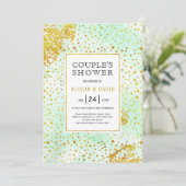 Mint groene waterverf gouden trouwparen douchen kaart (Staand voorkant)