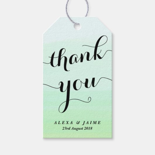 Mint Groene Waterverf Ombre Dank u Cadeaulabel (Voorkant)
