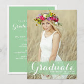 Mint Groene Waterverf Overlay Foto Afstuderen Kaart (Voorkant / Achterkant)