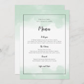 Mint Groene Waterverven Zwart Script Bruiloft Menu (Voorkant / Achterkant)