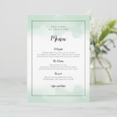 Mint Groene Waterverven Zwart Script Bruiloft Menu (Staand voorkant)
