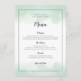 Mint Groene Waterverven Zwart Script Bruiloft Menu