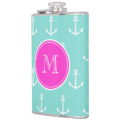 Mint-groene witte ankers, warmroze monogram heupfles (Links)