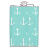 Mint-groene witte ankers, warmroze monogram heupfles (Achterkant)