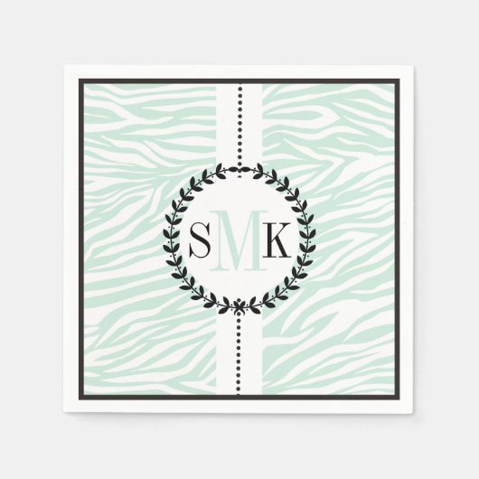 Mint groene, witte zebra printpatroon bruiloft servet (Voorkant)