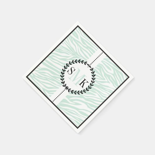 Mint groene, witte zebra printpatroon bruiloft servet (Hoek)