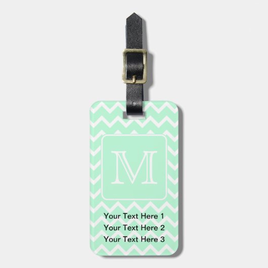 Mint Groene Zigzag met aangepast monogram. Bagagelabel (Voorkant verticaal)