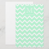 Mint Groene Zigzag met aangepast monogram. Briefpapier (Voorkant / Achterkant)