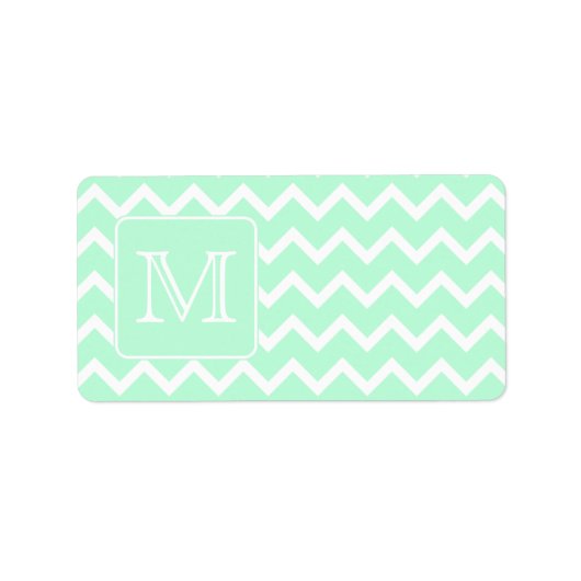 Mint Groene Zigzag met aangepast monogram. Etiket (Voorkant)