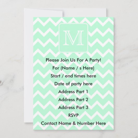 Mint Groene Zigzag met aangepast monogram. Kaart (Voorkant)