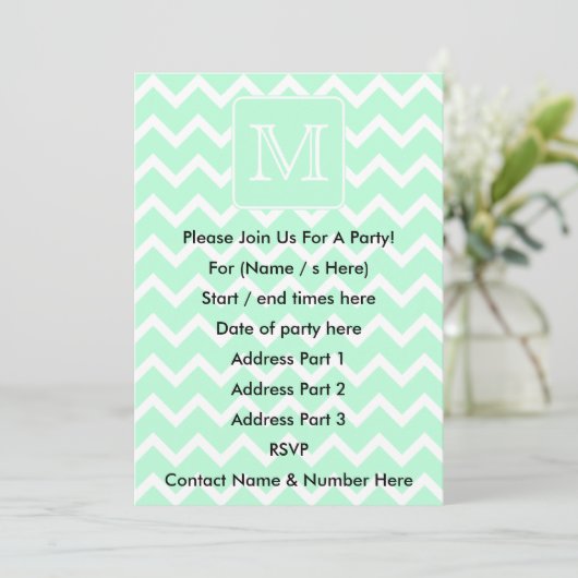 Mint Groene Zigzag met aangepast monogram. Kaart (Staand voorkant)