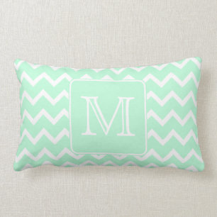 Mint Groene Zigzag met aangepast monogram. Kussen