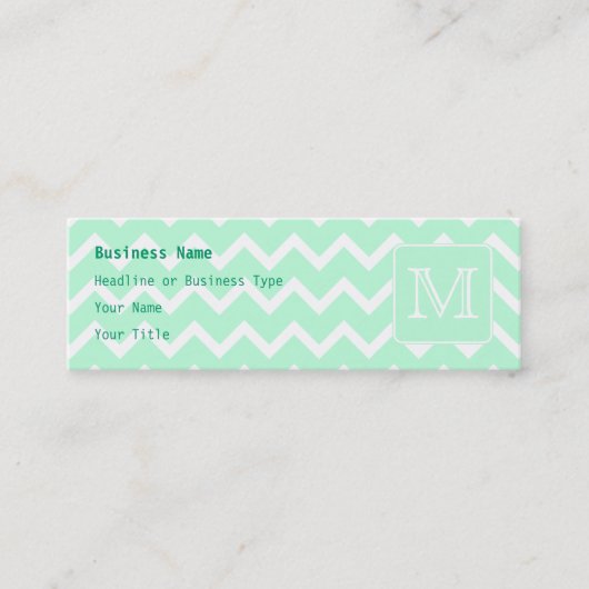 Mint Groene Zigzag met aangepast monogram. Mini Visitekaartje (Voorkant)