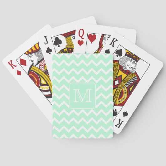 Mint Groene Zigzag met aangepast monogram. Pokerkaarten (Achterkant)