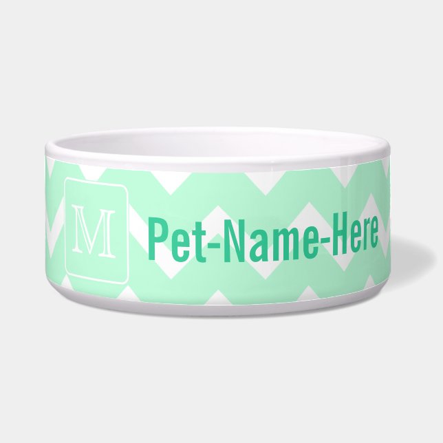 Mint Groene Zigzag met aangepast monogram. Voerbakje (Voorkant)