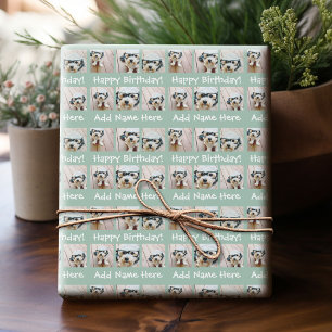 Mint Happy Birthday Name 6 Square Photo Collage Cadeaupapier