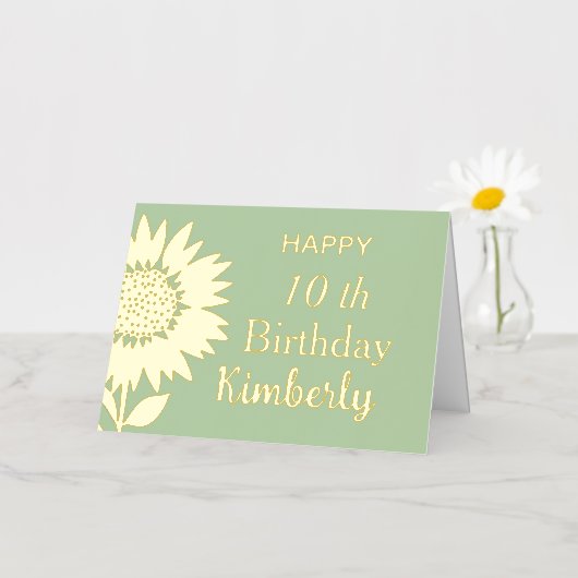 Mint Happy Birthday Sunflower Custom Name,Age Folie Wenskaart (Kleine Bloem)